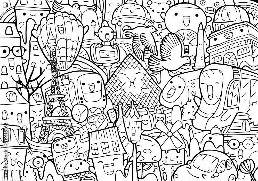Paris city in line art style. Paris city in line art style.