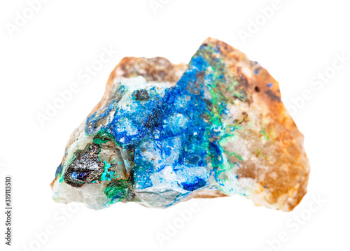 Tennantite, Azurite and Tirolite on quartz rock photo