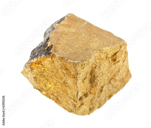 raw yellow Chalcopyrite rock isolated on white