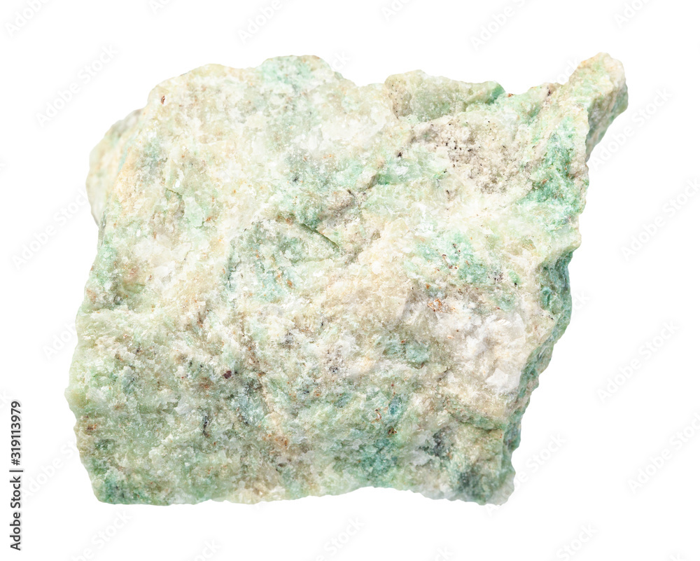 unpolished Listvenite rock isolated on white unpolished Listvenite rock isolated on white