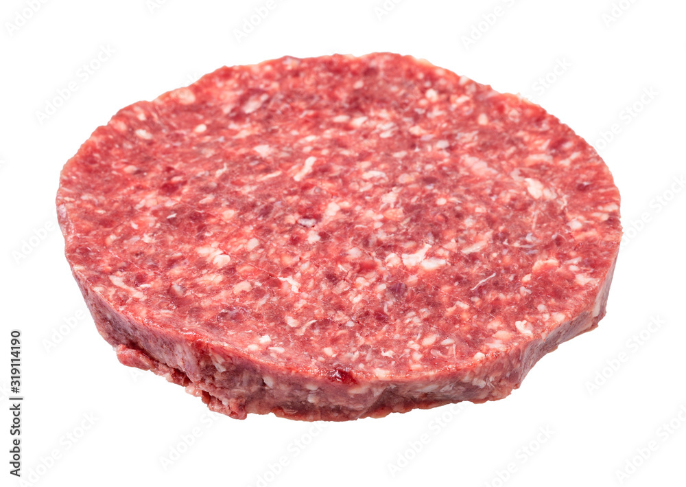 raw burger from minced beef isolated on white raw burger from minced beef isolated on white