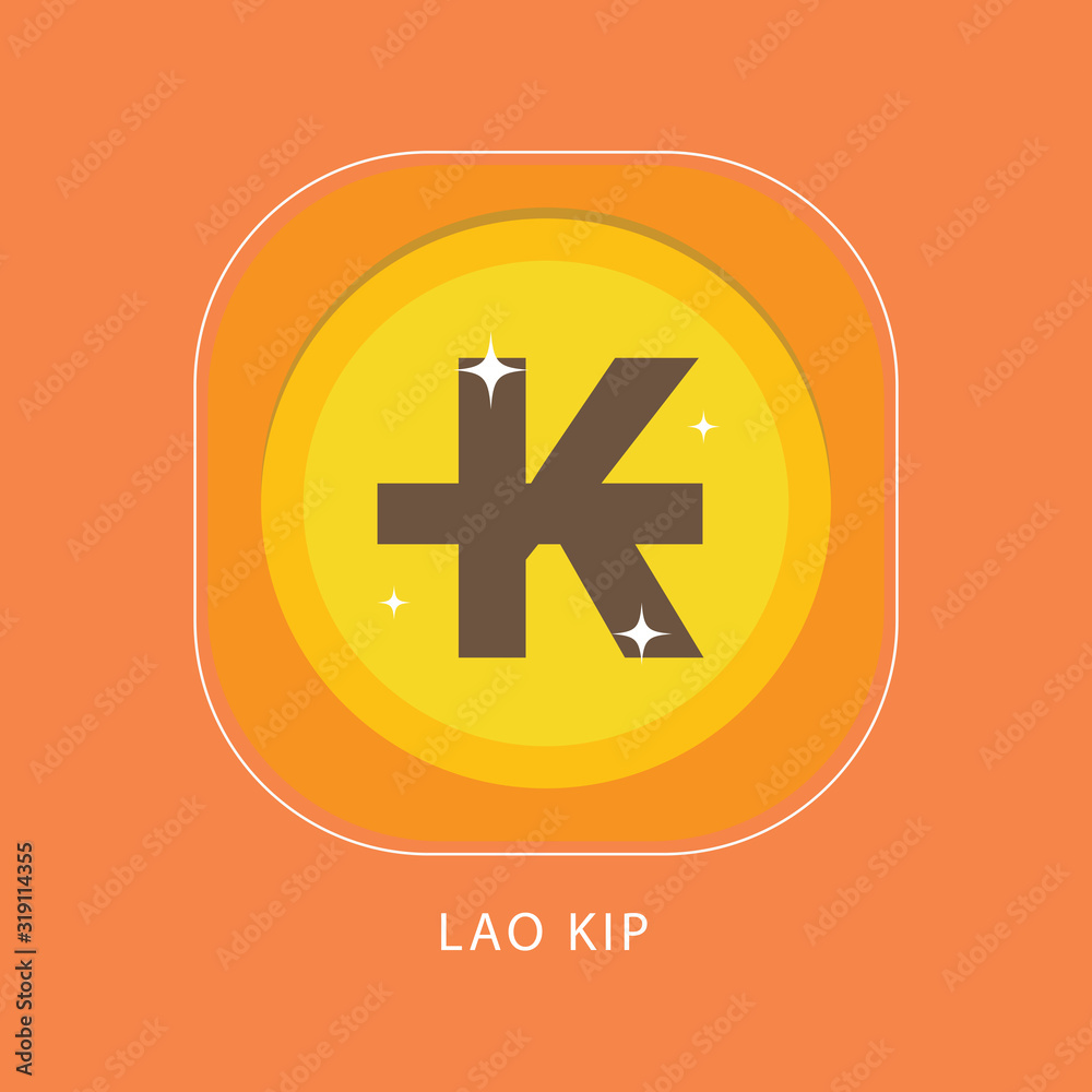 Obraz premium Lao kip currency symbol on gold coin flat style