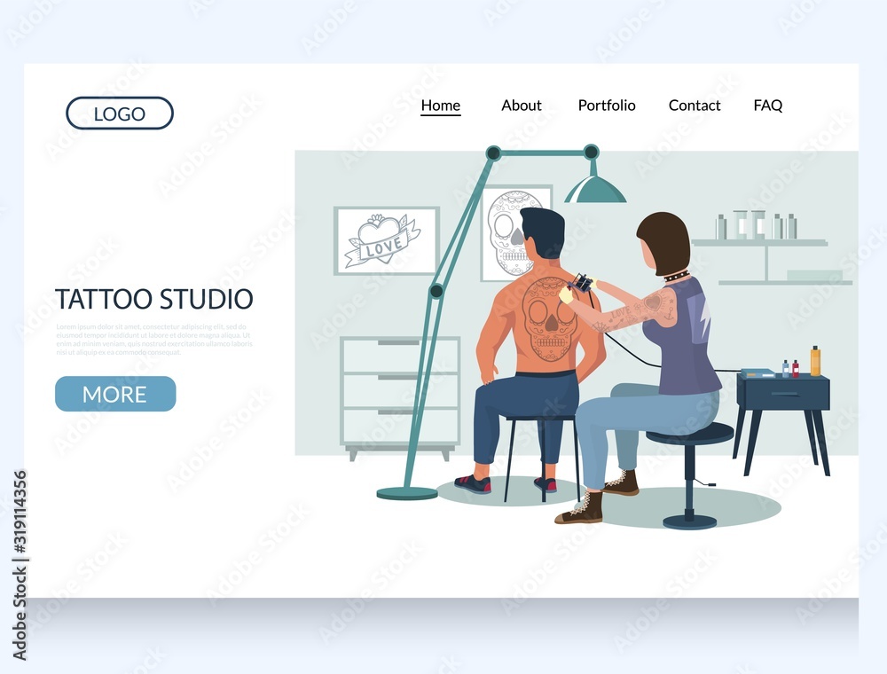 Fototapeta premium Tattoo studio vector website landing page design template