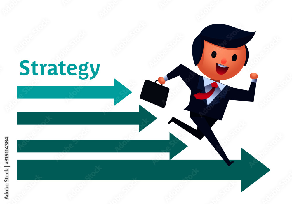 Vector concept illustration of businessman running follow arrow strategy plans