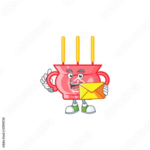 Cheerfully chinese red incense mascot design with envelope