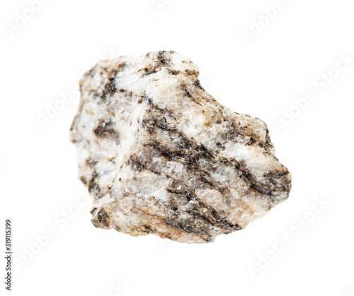 unpolished gneiss rock isolated on white