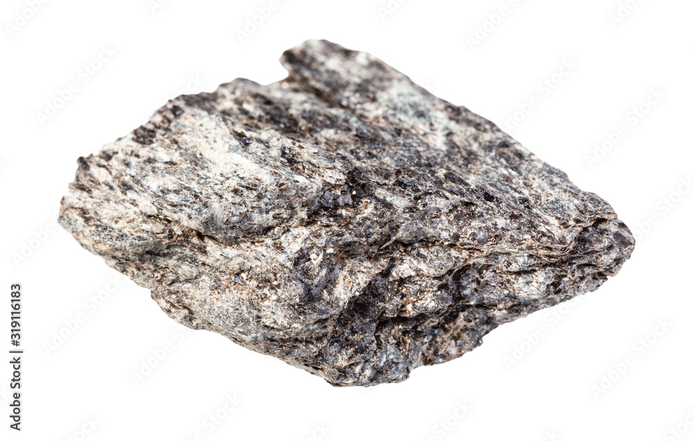raw quartz biotite slate rock isolated on white