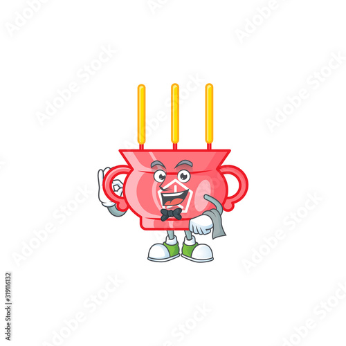 Friendly chinese red incense Character stand as a Waiter character