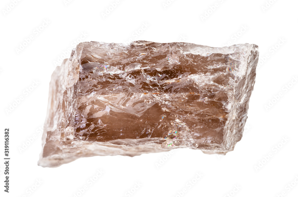 piece of raw smoky quartz rock isolated on white