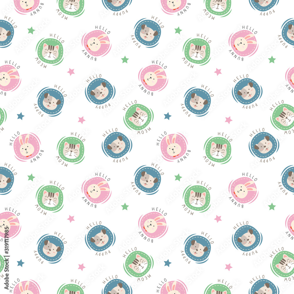 Cute pattern of head animal with polka dot style