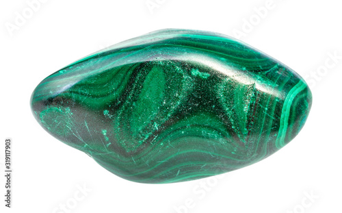 Canvastavla rolled Malachite gem stone isolated on white
