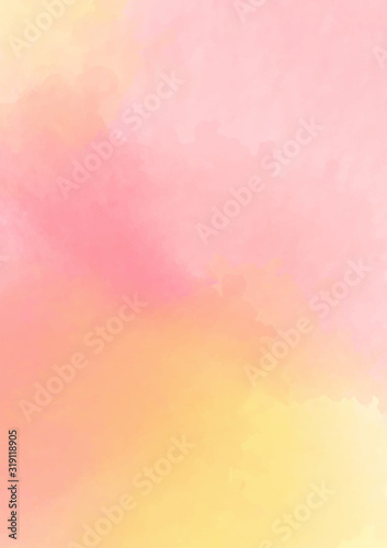 Pink-yellow watercolor background. Delicate peach color. Watercolor background for romantic, wedding card, invitation.