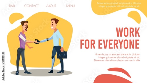 Disabled Person Employment, Hr Agency, Job Searching Online Service Trendy Flat Vector Web Banner, Landing Page Template. Businessman, Company Leader Handshaking with Disabled Employee Illustration