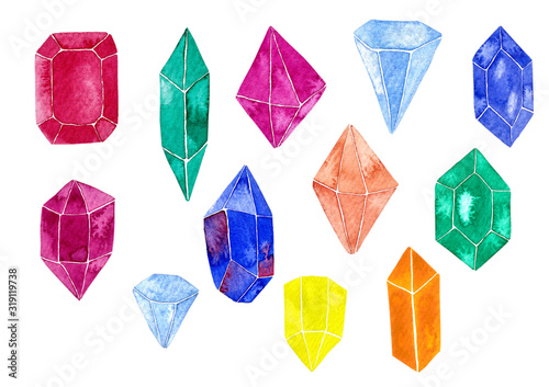 Hand painted multicolored watercolor crystals