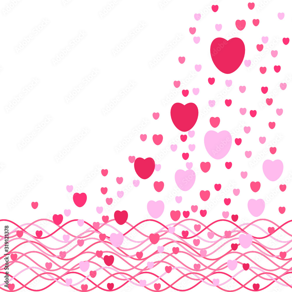 Hearts background vector, red and pink heart on white background.