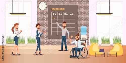 Disabled Man Successful Business Career Trendy Flat Vector Concept with Happy Colleagues Congratulating Male Employee in Wheelchair with High Results in Work, Great Achievement in Career Illustration