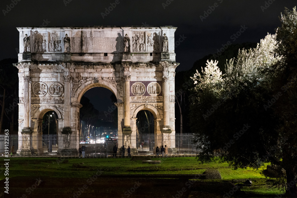 Trajan's Arch of Rome photographed at night