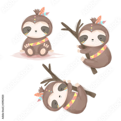 adorable sloth illustration for personal project,background, invitation, wallpaper and many more