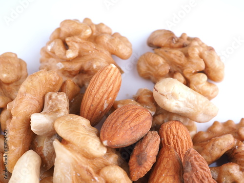 different nuts on a white background