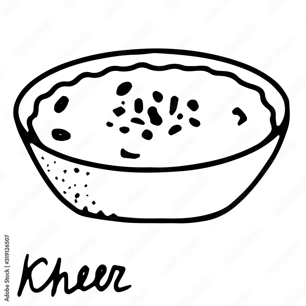 Hand drawn isolated indian food icon. Black outline illustration of indian sweets. Kheer icon. Rice pudding. indian dessert. Hand drawn isolated indian food icon. Black outline illustration of indian sweets. Kheer icon. Rice pudding. indian dessert.
