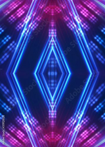 Fototapeta Naklejka Na Ścianę i Meble -  Dark abstract futuristic background. Neon glow, light lines, shapes. UV light.