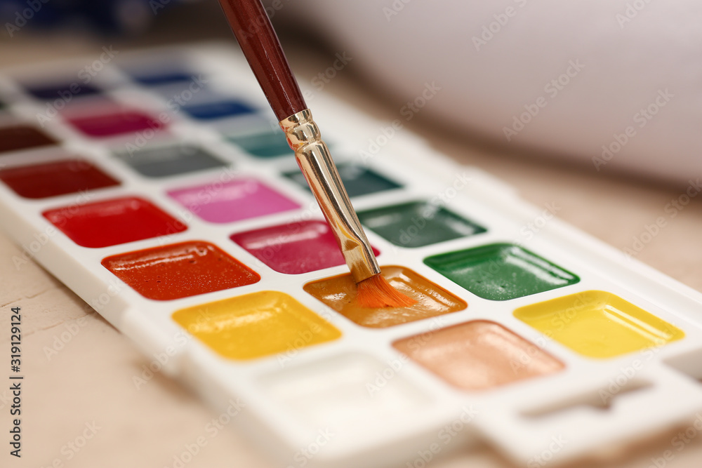 Brush point in watercolor paint closeup concept Brush point in watercolor paint closeup concept