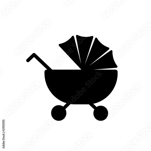 Baby carriage icon. black on white