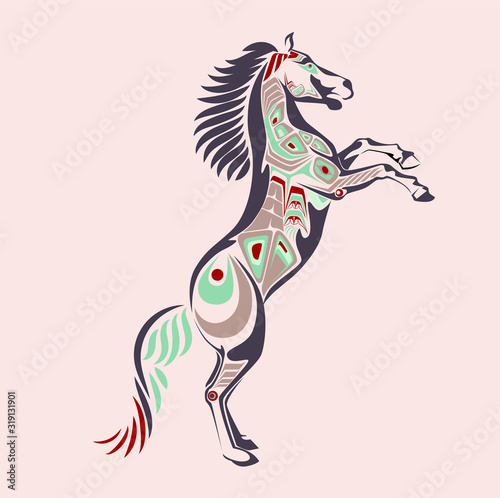 vector illustration of a horse north west native americans style with pastel colour 