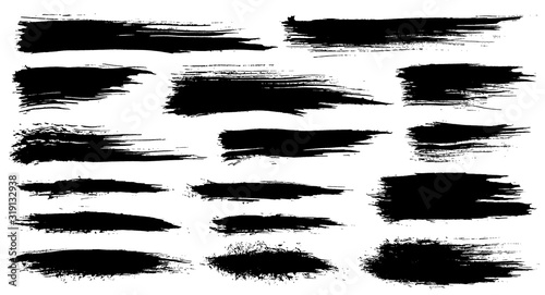 Vector set of grunge artistic brush strokes, brushes. Creative design elements. Grunge watercolor wide brush strokes. Black collection isolated on white background