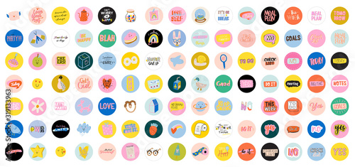 Collection of weekly or daily planner, note paper, to do list, stickers templates decorated by cute love illustrations and inspirational quote. School scheduler and organizer. Flat vector