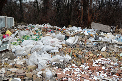Winter landscape.Ecology of Ukraine. Nature near Ukrainian capital. Environmental contamination. Illegal junk dump.Kiev,Ukraine