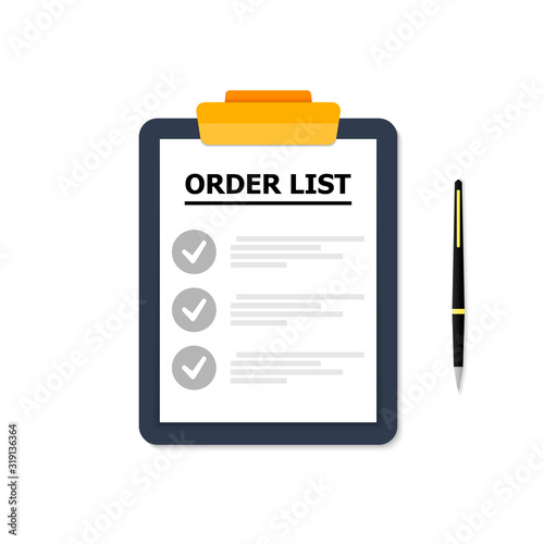 A blue tablet with a list of cases on a white background. The handle is on the right. Business icons are gray.