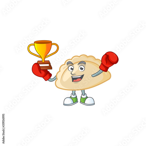 fantastic Boxing winner of pierogi in mascot cartoon style
