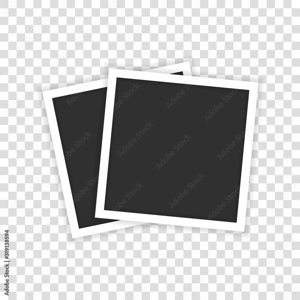 Two black realistic photos are shown in a transparent background. - obrazy, fototapety, plakaty 