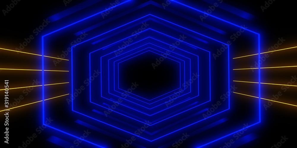 Fototapeta premium 3D abstract background with neon lights. neon tunnel.3d illustration