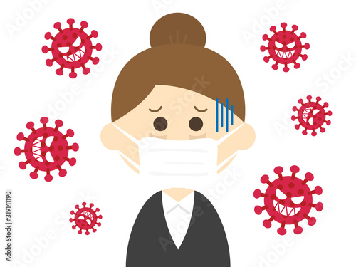 ウイルス感染した女性のイラスト