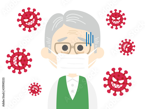 ウイルス感染した年配男性のイラスト