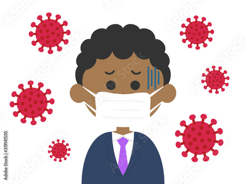 ウイルス感染した黒人ビジネスマンのイラスト