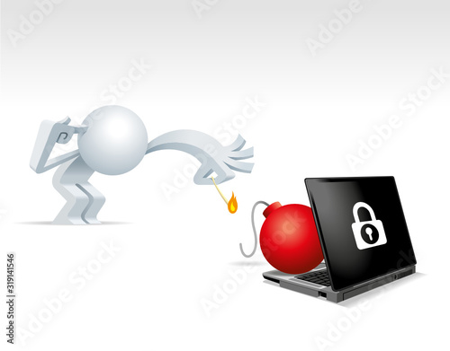 Cute little Simplified man try to crack the internet security by using a dynamite