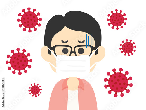 ウイルス感染した男性のイラスト