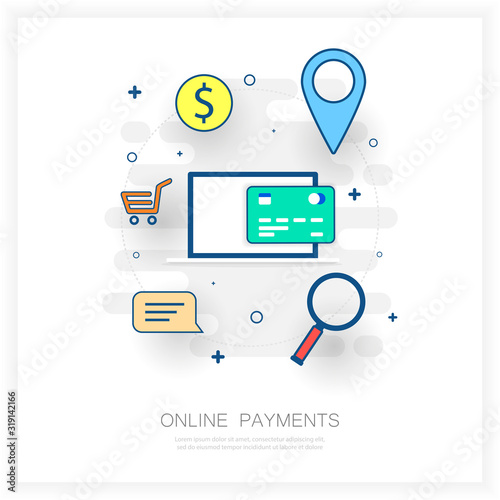 One ways to pay online with gadgets. All of this is depicted in the form of 1 window on a white background.