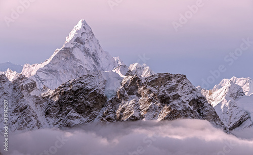 Fotografie Greatness of nature concept: majestic Ama Dablam peak (6856 m) towering above th