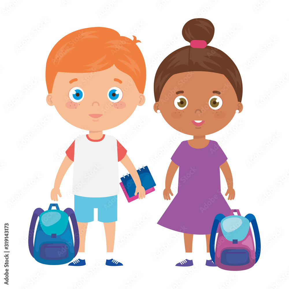 cute little children with school bag and toys vector illustration design cute little children with school bag and toys vector illustration design