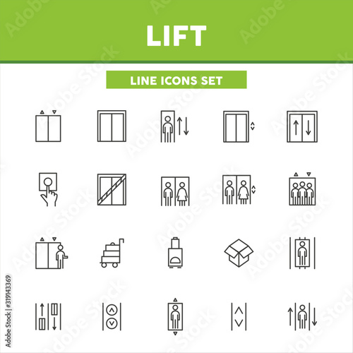 Lift simple set line icons. Vector illustration symbol elements for web design.
