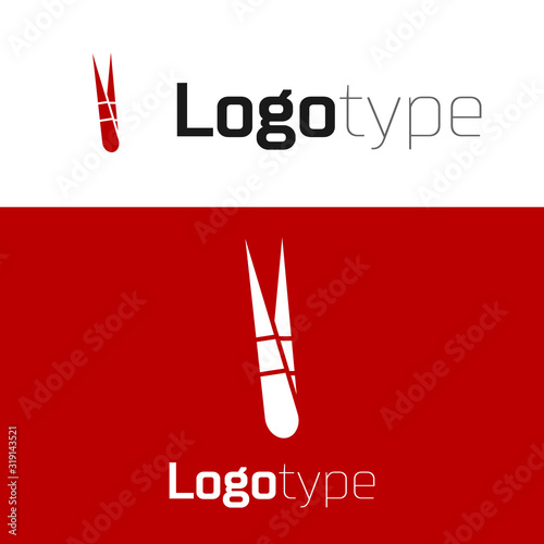 Red Eyebrow tweezers icon isolated on white background. Cosmetic tweezers for ingrown hair. Logo design template element. Vector Illustration
