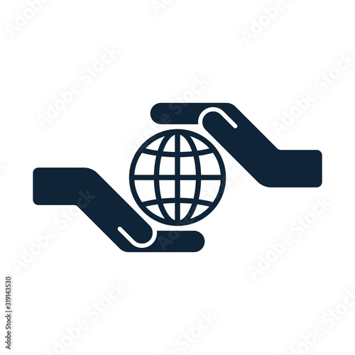 Human hands care of the world. Hands hold globe.