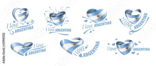 National flag of the Argentina in the shape of a heart and the inscription I love Argentina. Vector illustration