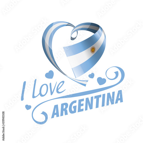 National flag of the Argentina in the shape of a heart and the inscription I love Argentina. Vector illustration