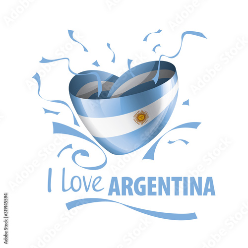 National flag of the Argentina in the shape of a heart and the inscription I love Argentina. Vector illustration