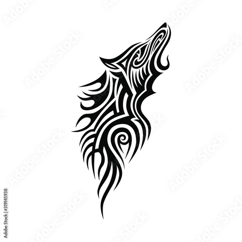 Wolf logo tribal design, wolf head tattoo tribal design vector
